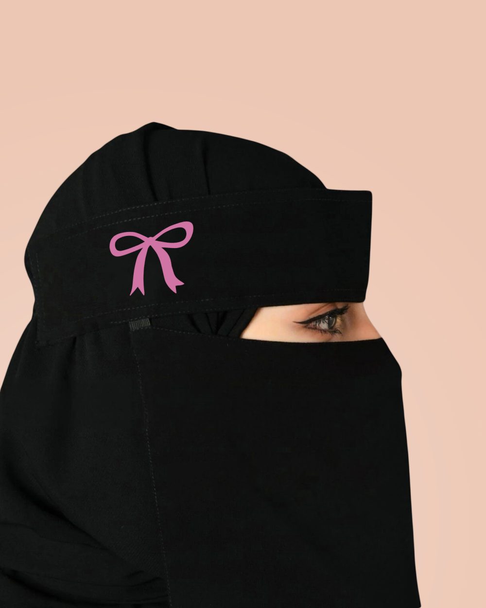 Saudi Niqab Printed Calligraphy – Pink BOW - Image 1