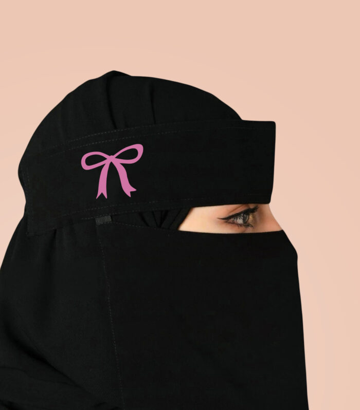 Saudi Niqab Printed Calligraphy – Pink BOW