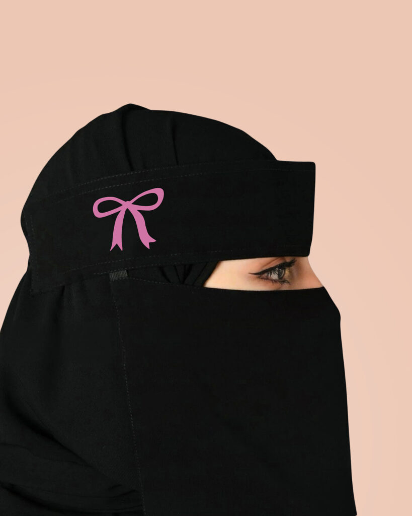 Saudi Niqab Printed Calligraphy – Pink BOW